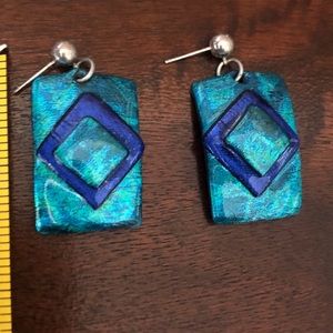 Blue painted pierced earrings